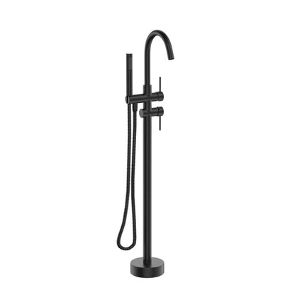 Matte Black Classic Independent Freestanding Tub Filler Faucet with Handheld Shower 360° Swivel Spout