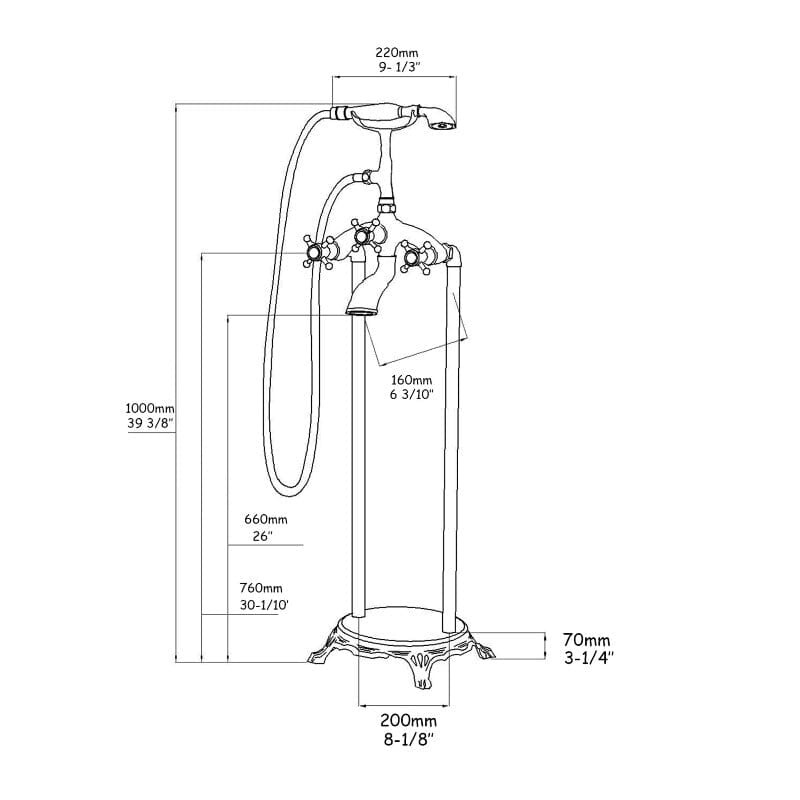 31'' Silver Retro Independent Freestanding Tub Filler Faucet with Hand Shower