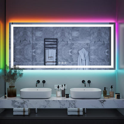 RGB LED Light Bathroom Vanity Mirror Large Rectangular Frameless Anti Fog