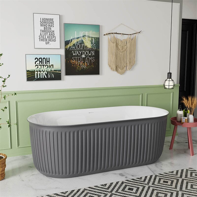 67'' Oval Acrylic Fluted Bathtub Double Ended Freestanding Soaking Tub