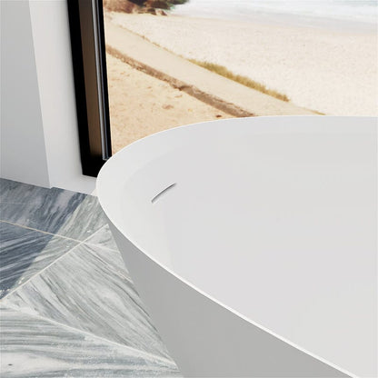 67'' Solid Surface Stone Resin Modern Egg Shaped Freestanding Soaking Bathtub with Overflow