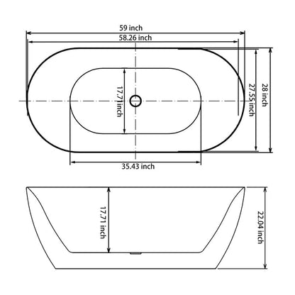 59'' Unique Design Oval Acrylic Bathtub Freestanding Soaking Tub