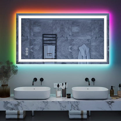 RGB LED Light Bathroom Vanity Mirror Rectangular Frameless Anti Fog