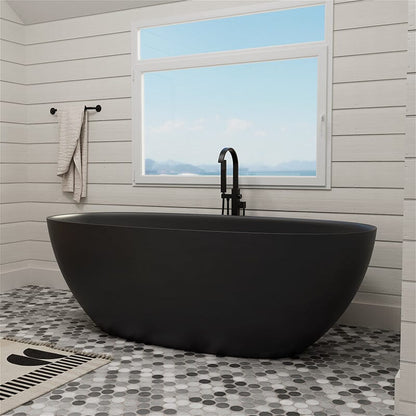 65'' Solid Surface Stone Resin Modern Oval Shaped Freestanding Soaking Bathtub with Overflow