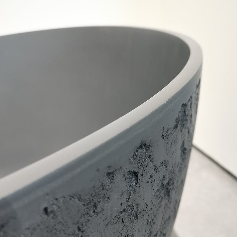 67'' Modern Art Pattern Concrete Gray Solid Surface Egg Shaped Freestanding Soaking Bathtub