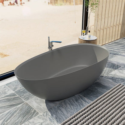 67'' Solid Surface Stone Resin Modern Egg Shaped Freestanding Soaking Bathtub with Overflow