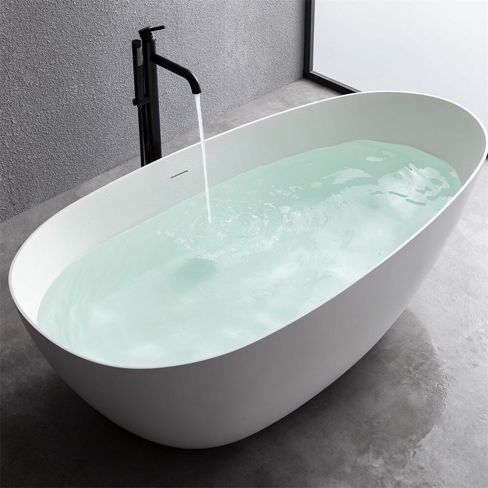 71'' Solid Surface Stone Resin Oval-shaped Freestanding Soaking Bathtub with Overflow