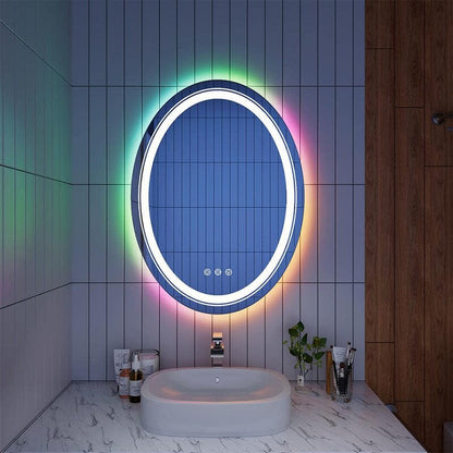 Oval 32'' RGB LED Light Bathroom Vanity Mirror Frameless Anti-fog