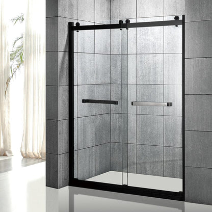 60'' x 76'' Frameless Explosion-Proof Glass Bathroom Shower Door, Two-Way Sliding, Black