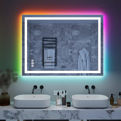 RGB LED Light Bathroom Vanity Mirror Rectangular Frameless Anti Fog