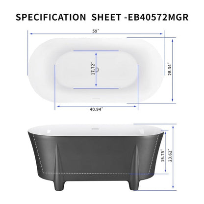 59'' Modern Luxury Freestanding Soaking Bathtub with Feet Acrylic