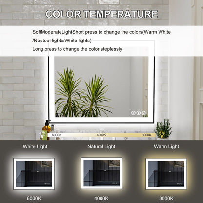 28"/32"/36"/40" LED Bathroom Mirror with Black Frame, Anti-Fog, Shatter-Proof, Memory, 3 Colors