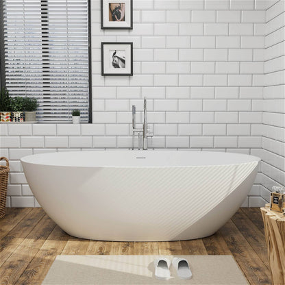 71'' Solid Surface Stone Resin Oval-shaped Freestanding Soaking Bathtub with Overflow