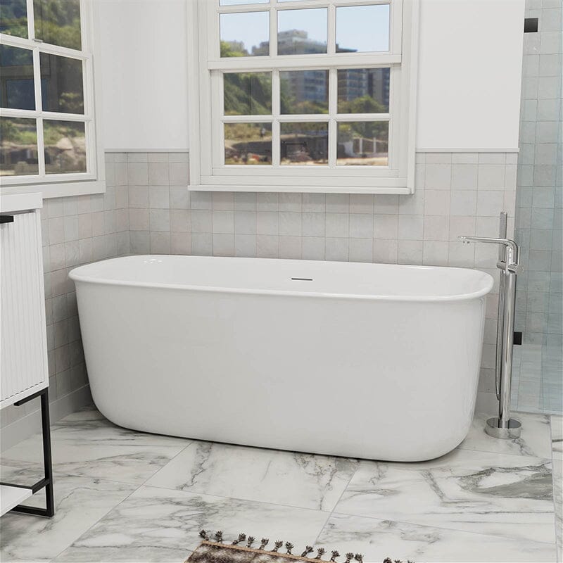 67'' Rounded Rectangle Acrylic Tub Double Ended Freestanding Soaking Bathtub