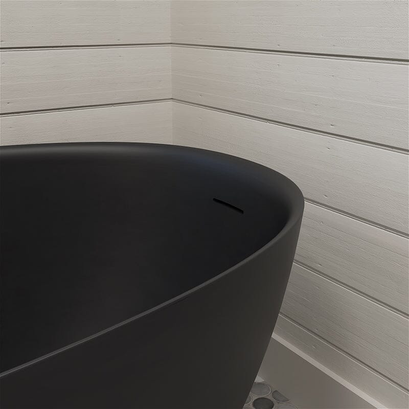 65'' Solid Surface Stone Resin Modern Oval Shaped Freestanding Soaking Bathtub with Overflow