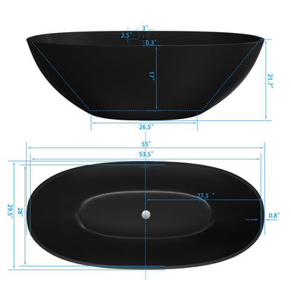 55'' Solid Surface Stone Resin Oval-shaped Freestanding Soaking Bathtub with Overflow