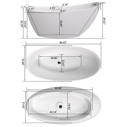 67'' Single Slipper Tub Solid Surface Stone Resin Freestanding Soaking Bathtub