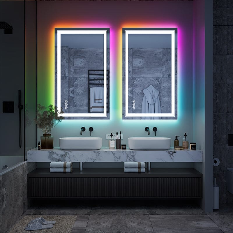 RGB LED Light Bathroom Vanity Mirror Small Rectangular Frameless Anti Fog