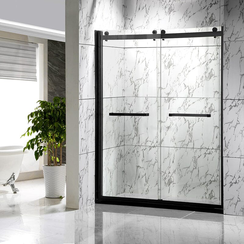 60'' x 76'' Frameless Explosion-Proof Glass Bathroom Shower Door, Two-Way Sliding, Black