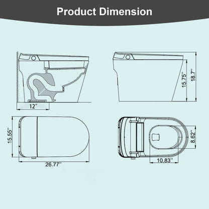 Modern Smart Bidet Toilet with LED Light, Heated Seat, Automatic Flush Tankless