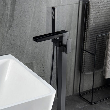 Waterfall Freestanding Bathtub Faucet Floor Mount Tub Filler with Hand Shower