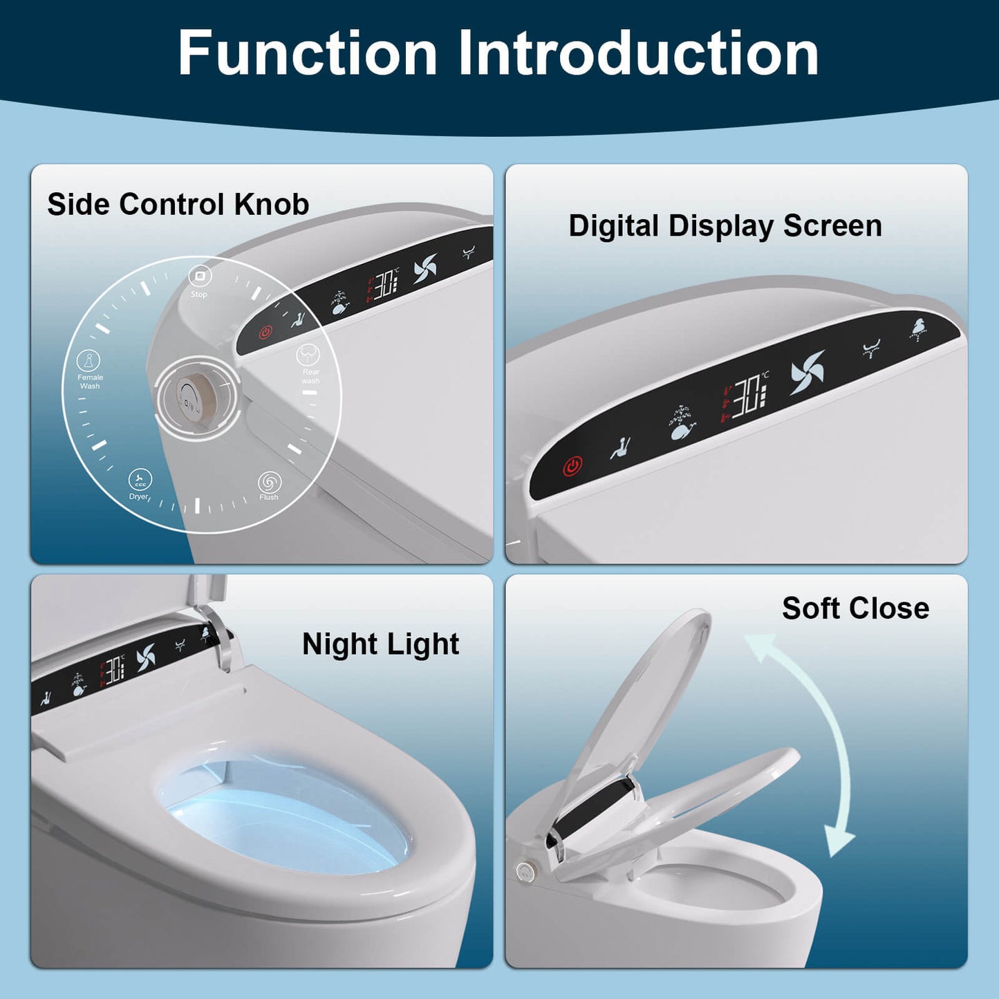 One-Piece Elongated Floor Smart Toilet with Remote Control and Automatic Cover