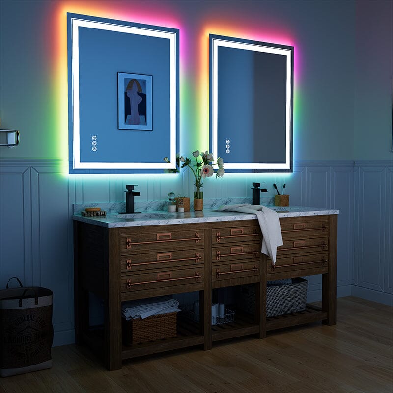 RGB LED Light Bathroom Vanity Mirror Small Rectangular Frameless Anti Fog