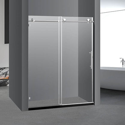 60'' x 76'' Frameless Tempered Glass Bathroom Shower Door, Brushed Nickel