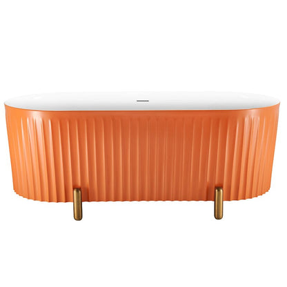 67'' Oval Acrylic Fluted Freestanding Soaking Bathtub with Feet