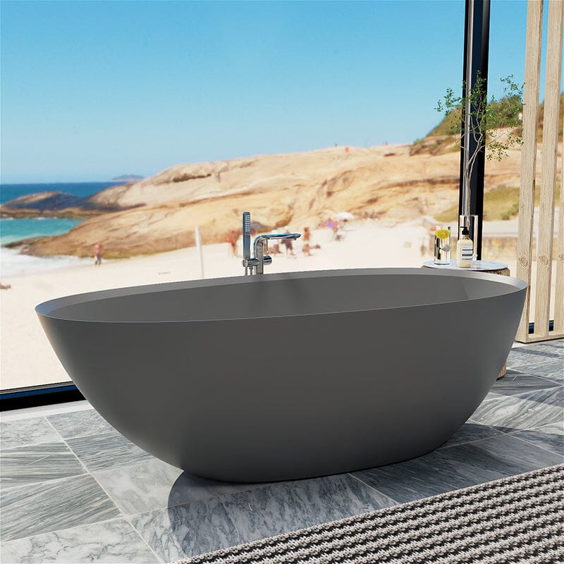 67'' Solid Surface Stone Resin Modern Egg Shaped Freestanding Soaking Bathtub with Overflow