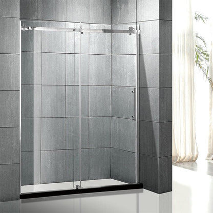 60'' x 76'' Frameless Tempered Glass Bathroom Shower Door, Matte Black