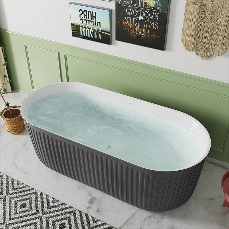 67'' Oval Acrylic Fluted Bathtub Double Ended Freestanding Soaking Tub