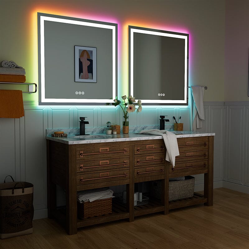 RGB LED Light Bathroom Vanity Mirror Rectangular Frameless Anti Fog