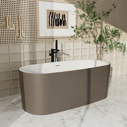 59'' Oval Acrylic Freestanding Soaking Bathtub Brown