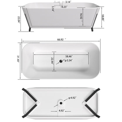 67'' Clawfoot Tub Solid Surface Stone Resin Freestanding Soaking Bathtub