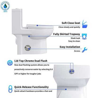 Powerful & Quiet Dual Flush Modern One Piece Toilet with Soft Closing Seat