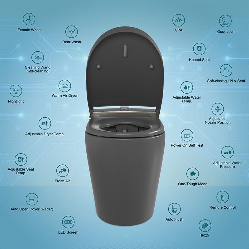 Elongated One-Piece Floor Mounted Smart Toilet with Remote Control and Automatic Cover