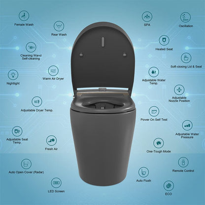 Elongated One-Piece Floor Mounted Smart Toilet with Remote Control and Automatic Cover