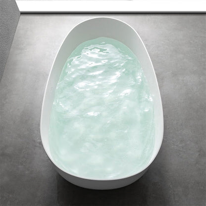 71'' Solid Surface Stone Resin Oval-shaped Freestanding Soaking Bathtub with Overflow