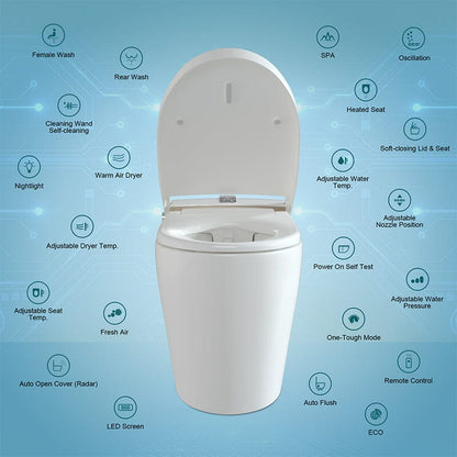 Elongated One-Piece Floor Mounted Smart Toilet with Remote Control and Automatic Cover