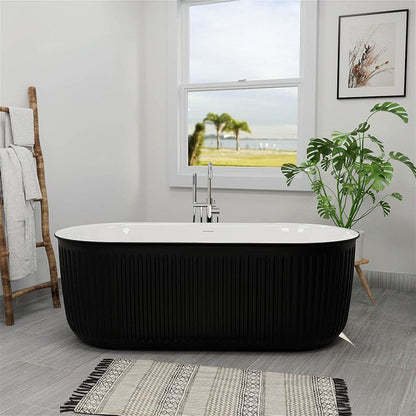 67'' Oval Acrylic Fluted Bathtub Double Ended Freestanding Soaking Tub