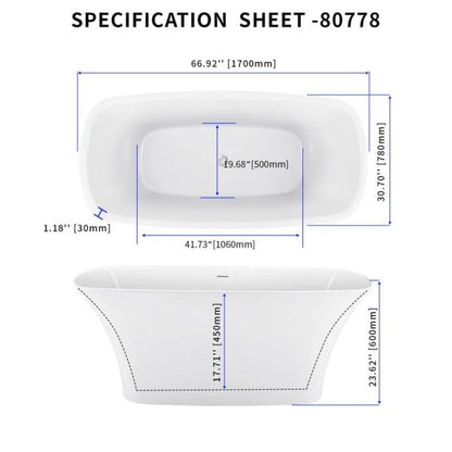 67'' x 23" Acrylic Skirted Bateau Shape Freestanding Bathtub With cUPC Certified