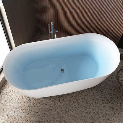 59'' Acrylic Flatbottom Double Ended Oval Freestanding Soaking Bathtub in White