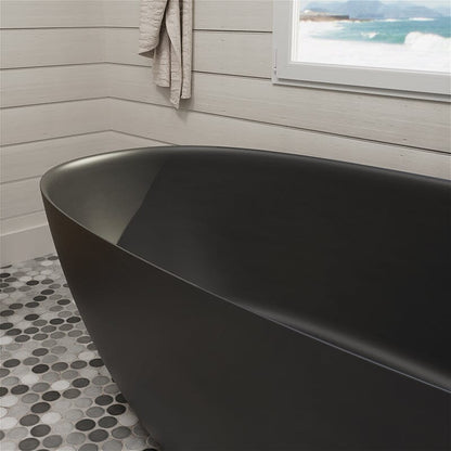 65'' Solid Surface Stone Resin Modern Oval Shaped Freestanding Soaking Bathtub with Overflow