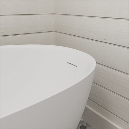 65'' Solid Surface Stone Resin Modern Oval Shaped Freestanding Soaking Bathtub with Overflow