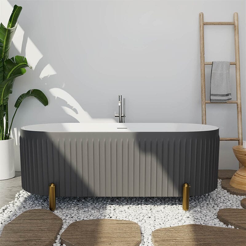 67'' Oval Acrylic Fluted Freestanding Soaking Bathtub with Feet