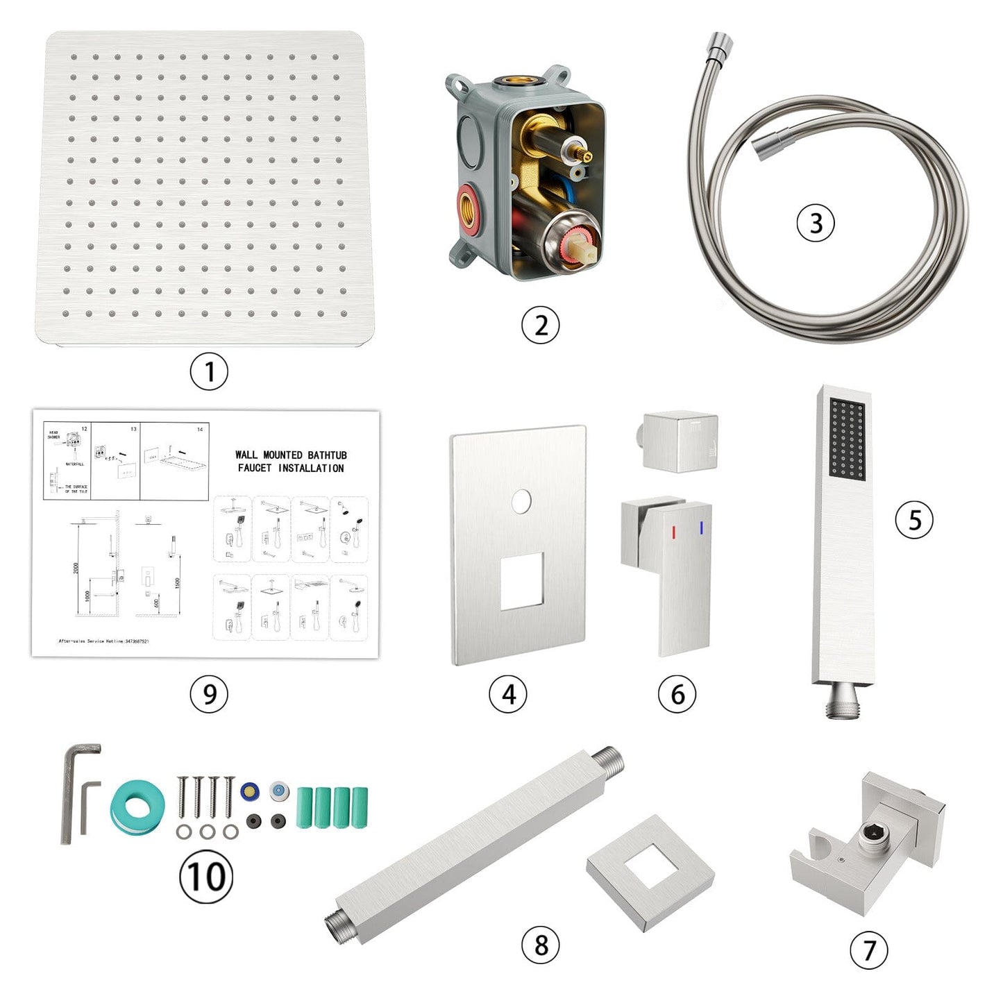 16" Ceiling Mount Square Shower Set with Head Shower & Hand Shower Combo Set