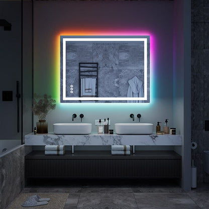 RGB LED Light Bathroom Vanity Mirror Rectangular Frameless Anti Fog