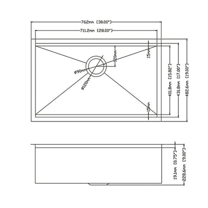 30'' x 19'' Undermount Workstation Sink 304 Stainless Steel Single Bowl Kitchen Sink