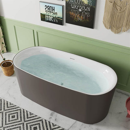 59'' Oval Acrylic Freestanding Soaking Bathtub Brown